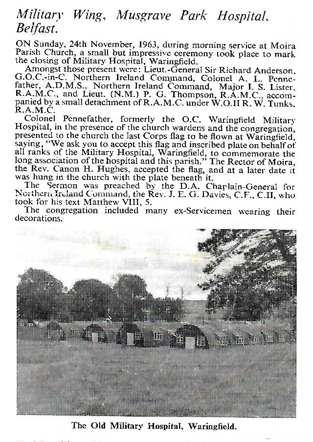 Closure of Waringfield Military Hospital, Moira