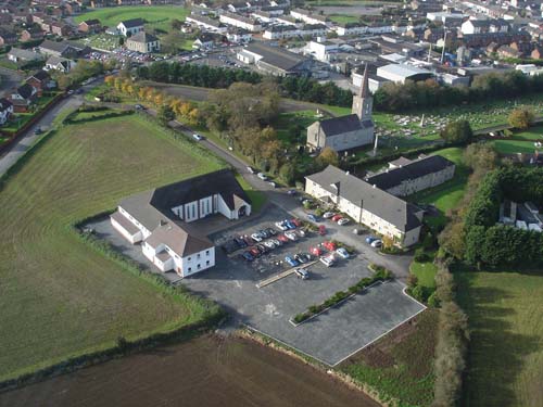 Aerial view of Moira churches