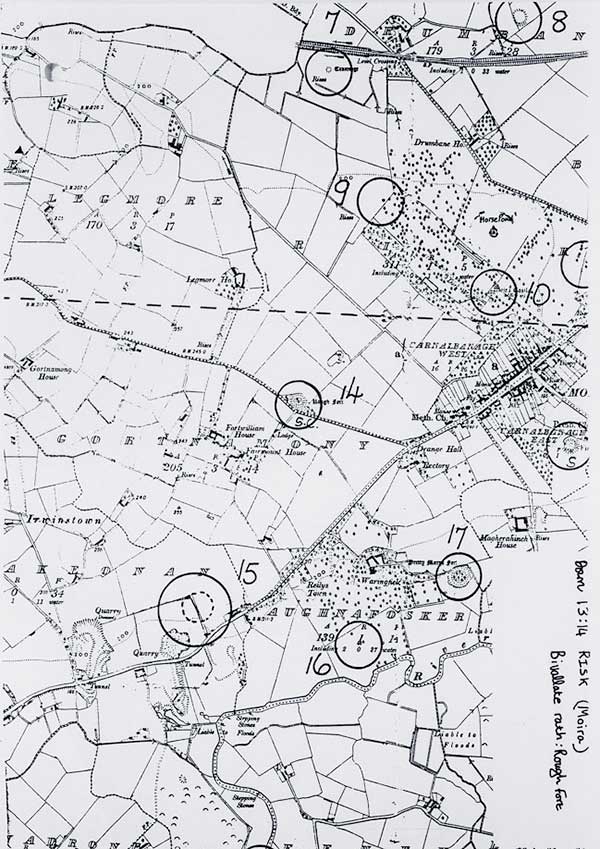 Old map of Moira raths